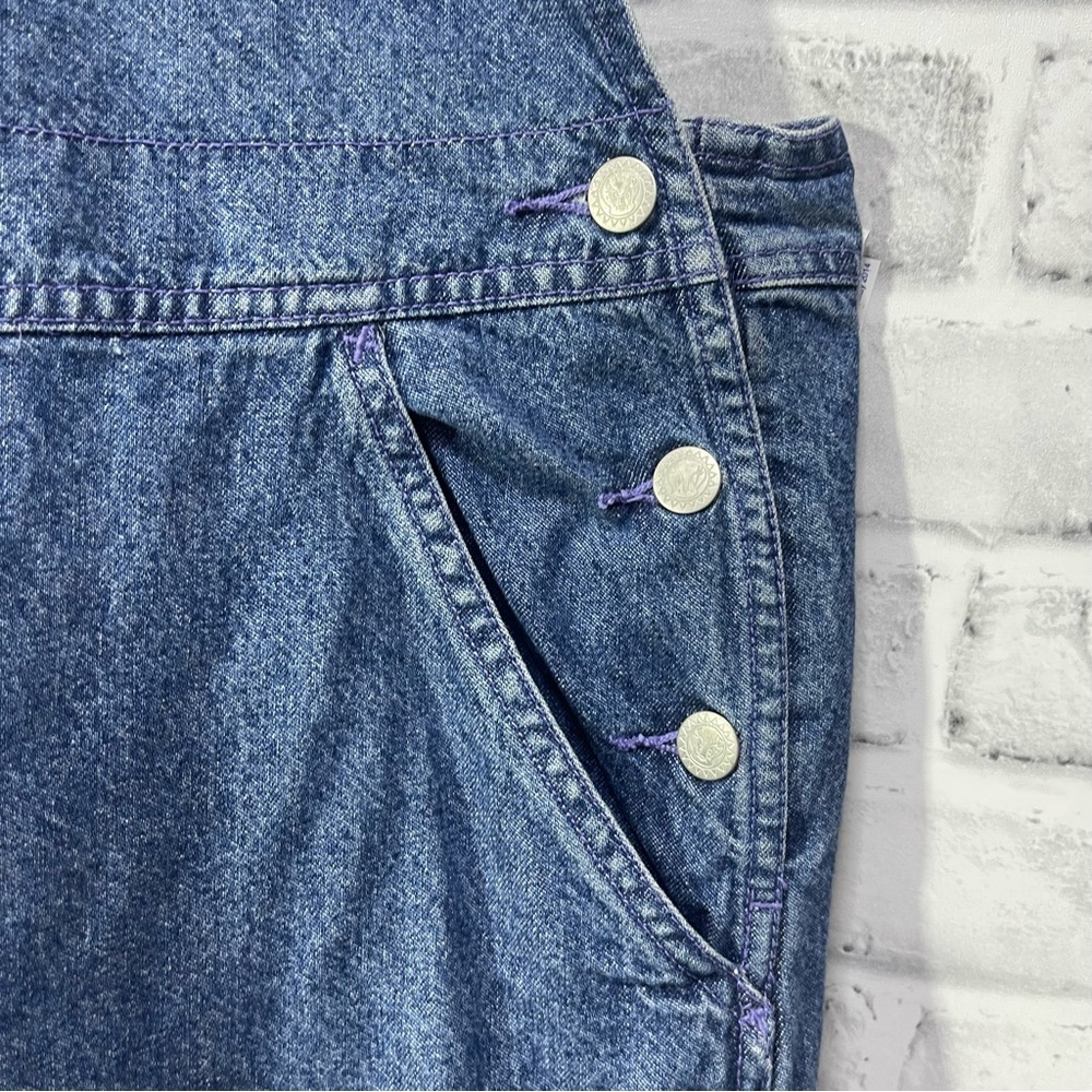 Vintage Looney Tunes Tweety Denim Cargo Bib Overall Shorts Plus Size 26W/28W - Picture 6 of 13